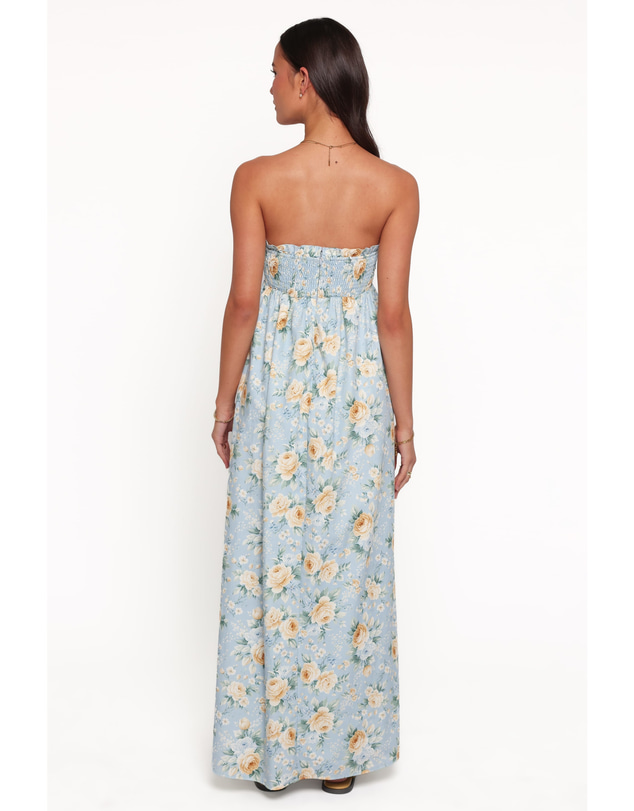 Petal & Pup - Ivara Strapless Maxi Dress - Blue Vintage Floral