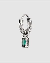 Haze & Glory - ICONIC EXCLUSIVE - Earrings Men Single Hoop Synthetic Emerald 925 Sterling Silver