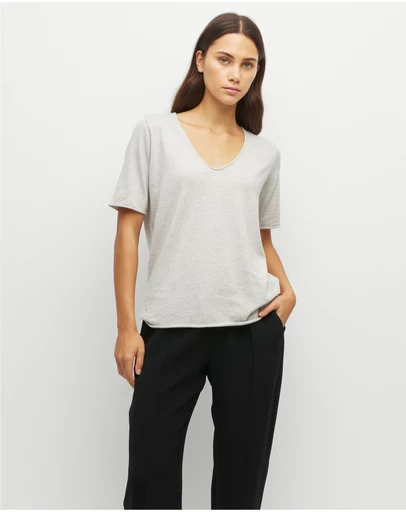 JH Lounge - JHL V-Neck T (Fine Cotton Cashmere) Soft Grey Marle