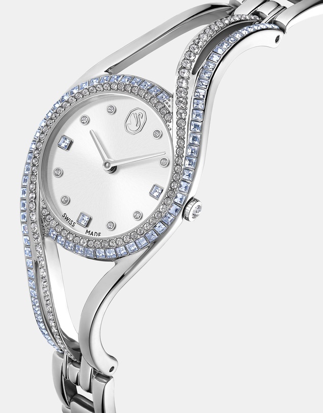 Swarovski - Hyperbola Bangle Watch, Swiss Made, Metal Bracelet, Blue, Stainless Steel