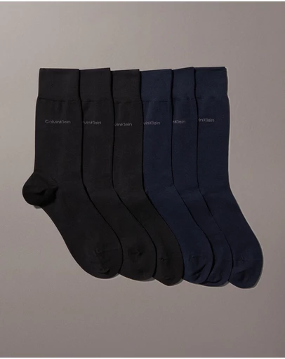 Calvin Klein - 6 Pack Combed Cotton Flat Knit Crew Socks