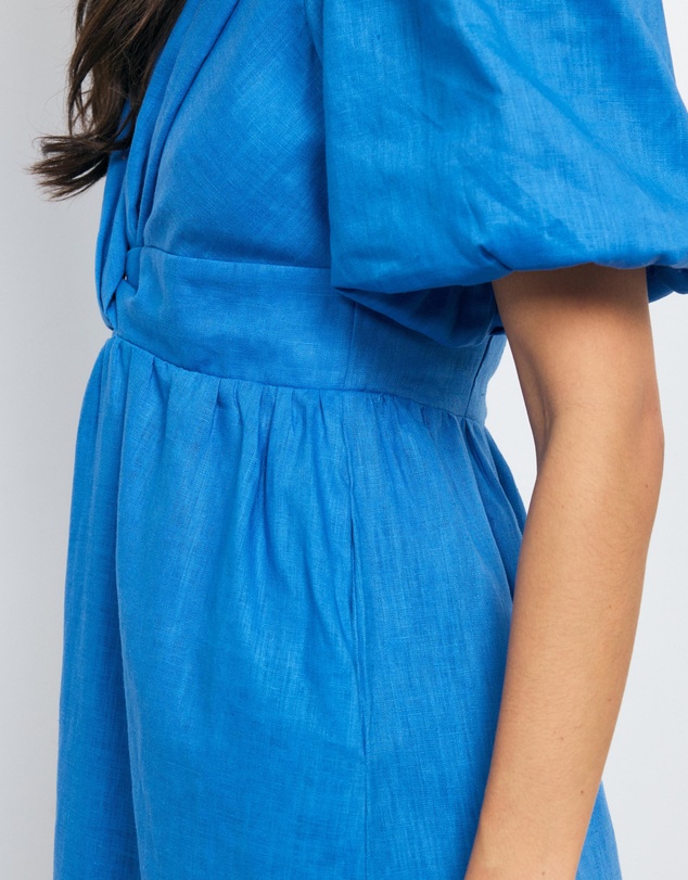 AERE - Ivy Puff Sleeve Linen Midi Dress