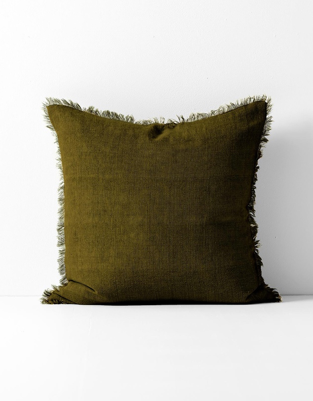 Aura Home - Vintage Linen Fringe Cushion