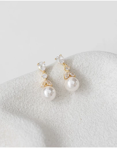 The White Collection - Phoebe - Delicate Gold Pearl Bridal Earrings