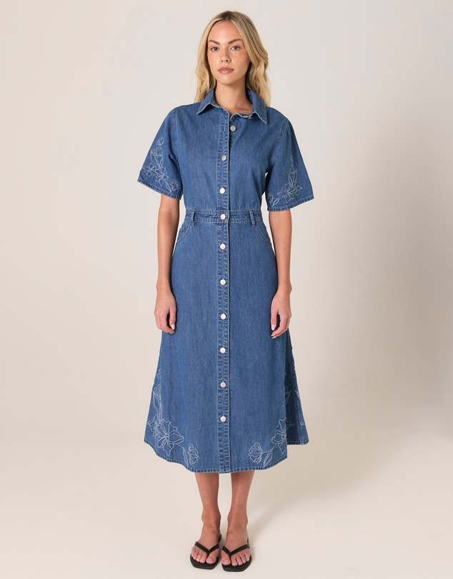 Fate + Becker - Sloane Embroidered Denim Dress