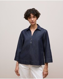 Trenery - Denim Popover Shirt in Indigo Rinse
