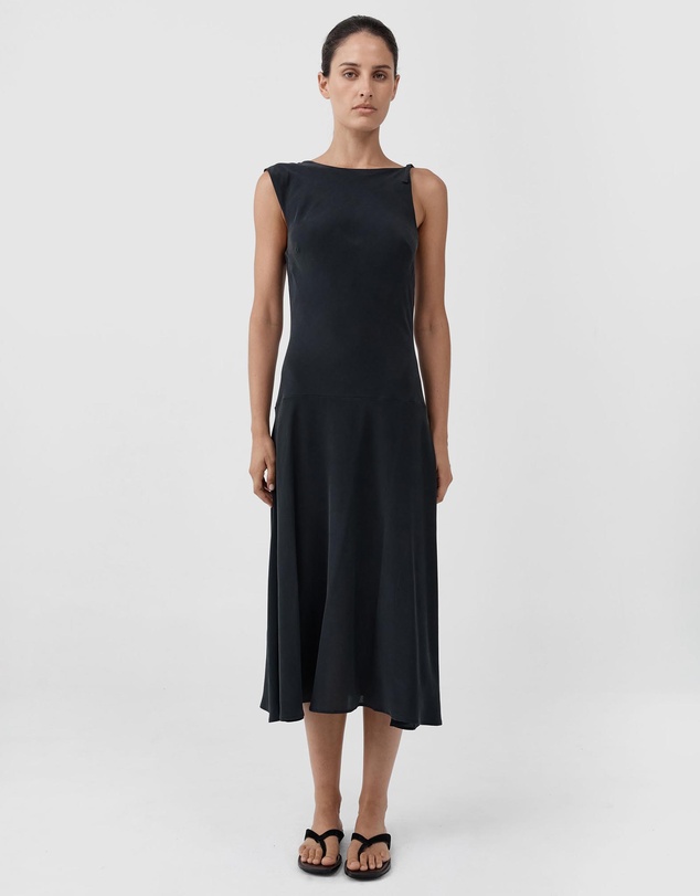 St. Agni - Silk Drape Back Midi Dress