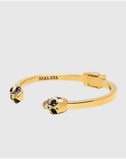 Nialaya Jewellery - Men's Golden Skull Bangle