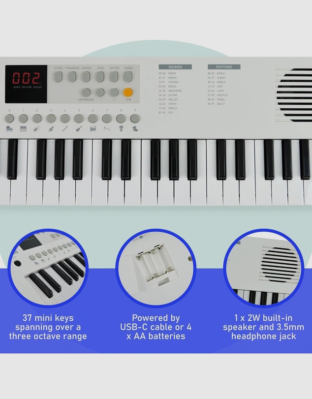 iWorld - Axus Mini Keyboard 37 Key Keyboard - White