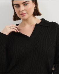 Atmos&Here Curvy - Faye Cable Knit Pullover With Collar