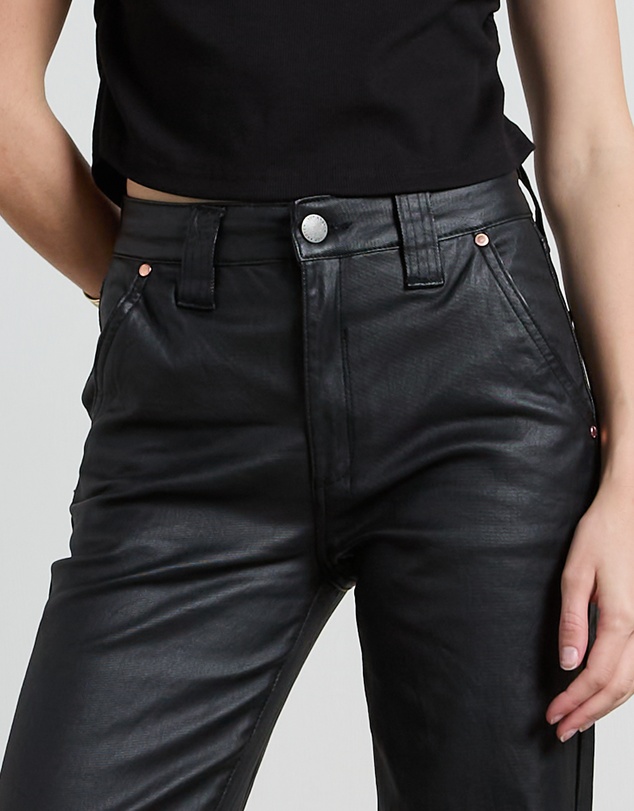 DRICOPER DENIM - Misika Coated Black Kick Flare Trousers