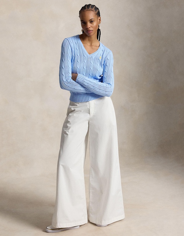 Polo Ralph Lauren - Cable-Knit Cotton V-Neck Sweater - The ICONIC Exclusive