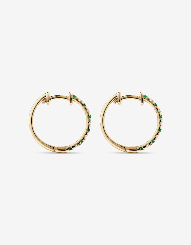 Michael Hill - 0.22 Carat TW Diamond and Created Emerald Huggie Hoop Earrings in 10kt Yellow Gold