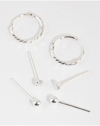 Lovisa - Sterling Silver Ball Diamante Stud & Hoop Earring Pack