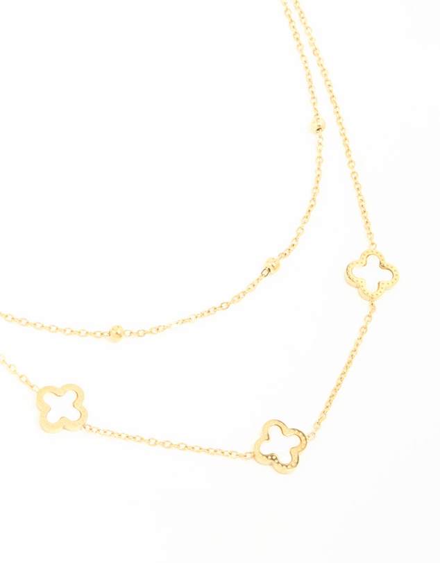 Lovisa - Waterproof Gold Plated Stainless Steel Flower Layered Necklace