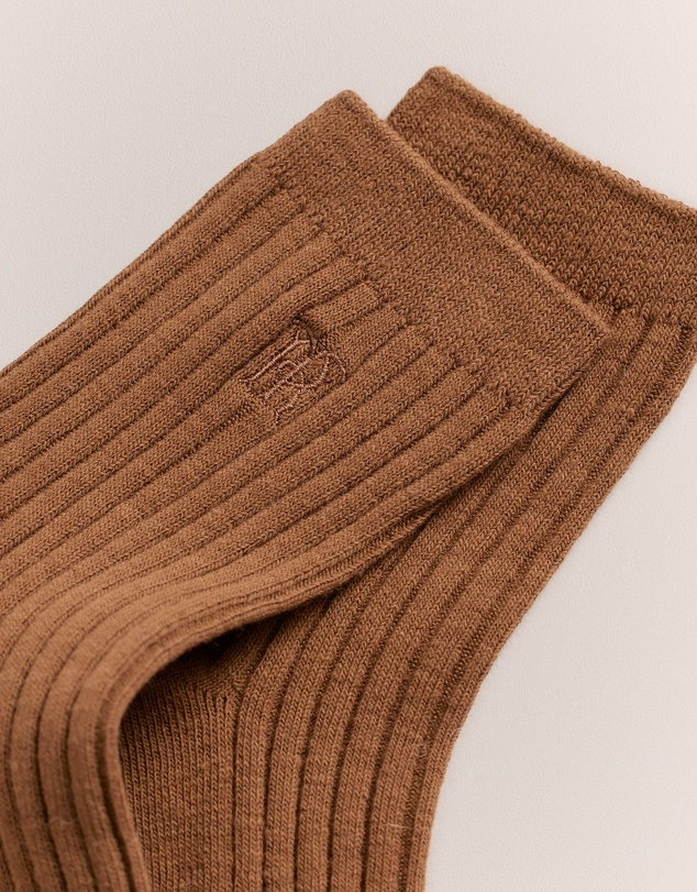 Trenery - Monogram Rib Crew Sock in Dark Camel