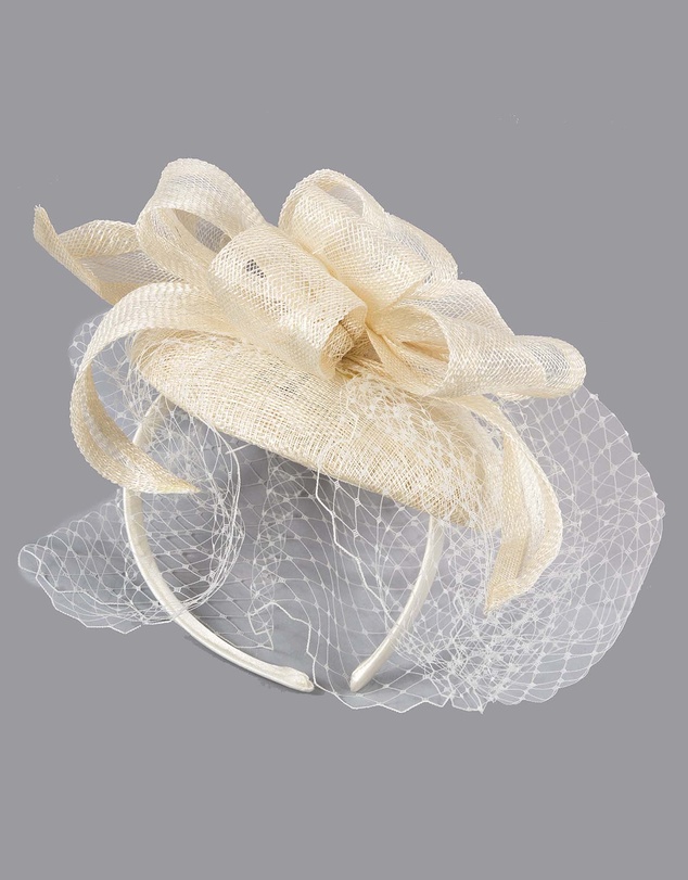 Max Alexander - Sinamay Cream Veil Fascinator