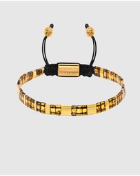 Nialaya Jewellery - Men's Bracelet With Marbled Amber And Gold Miyuki Tila Beads