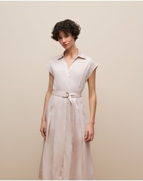Trenery - Soft Pleat Belted Dress in Stone