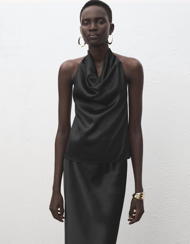 M.N.G - Draped Neck Satin Top