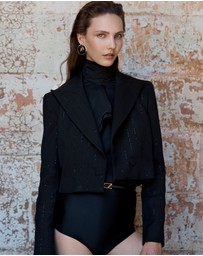 Carla Zampatti - Black Starlight Twill Peaked Lapel Cropped Jacket