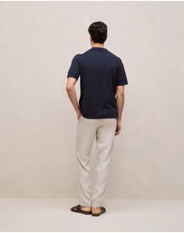 Trenery - Linen Cotton Stripe Intarsia Knit Shirt in Navy