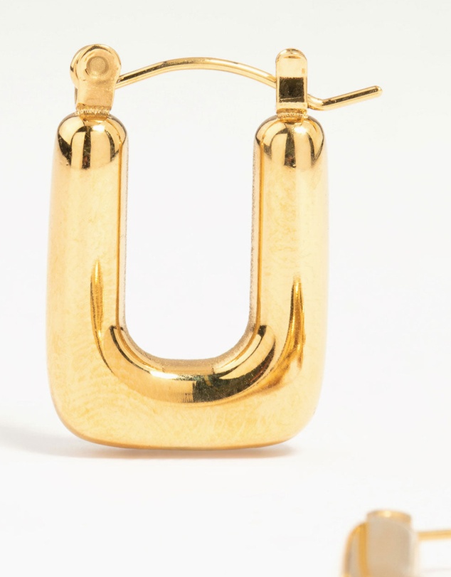 Lovisa - Waterproof Gold Plated Stainless Steel Organic Rectangle Hoop Earrings