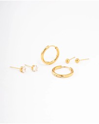 Lovisa - Waterproof Gold Plated Stainless Steel Basic Cubic Zirconia Earrings Pack