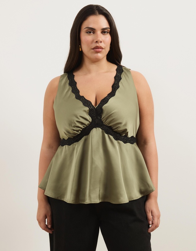 Atmos&Here Curvy - Sylvie Satin Lace Trim Top