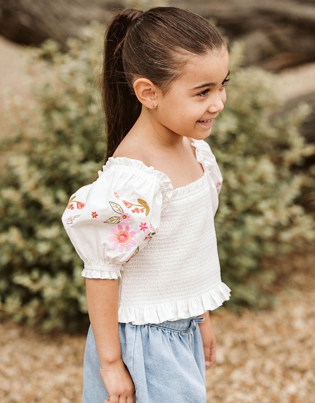 Fox & Finch - Embroidered Shirred Top - Kids