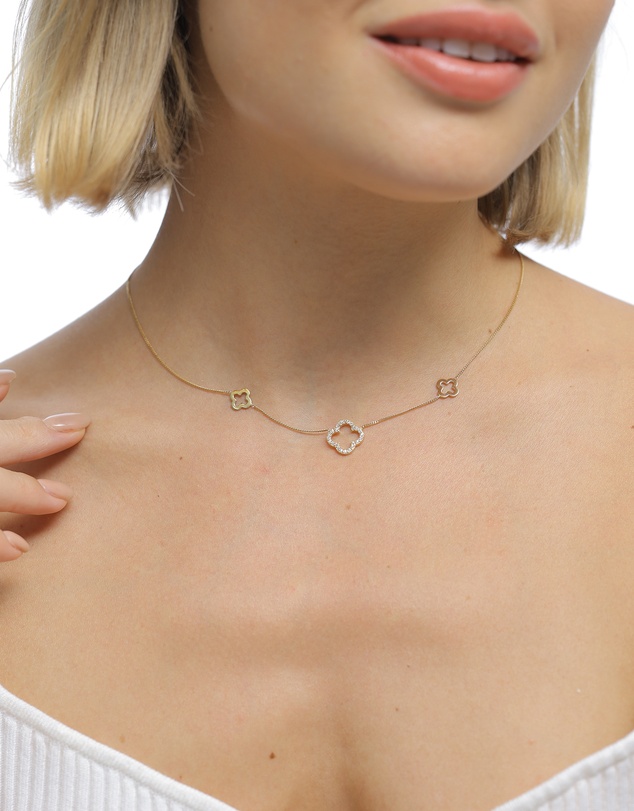 Elli Jewelry - Cloverleaf Zirconia Necklace in Gold-Plated 925 Silver