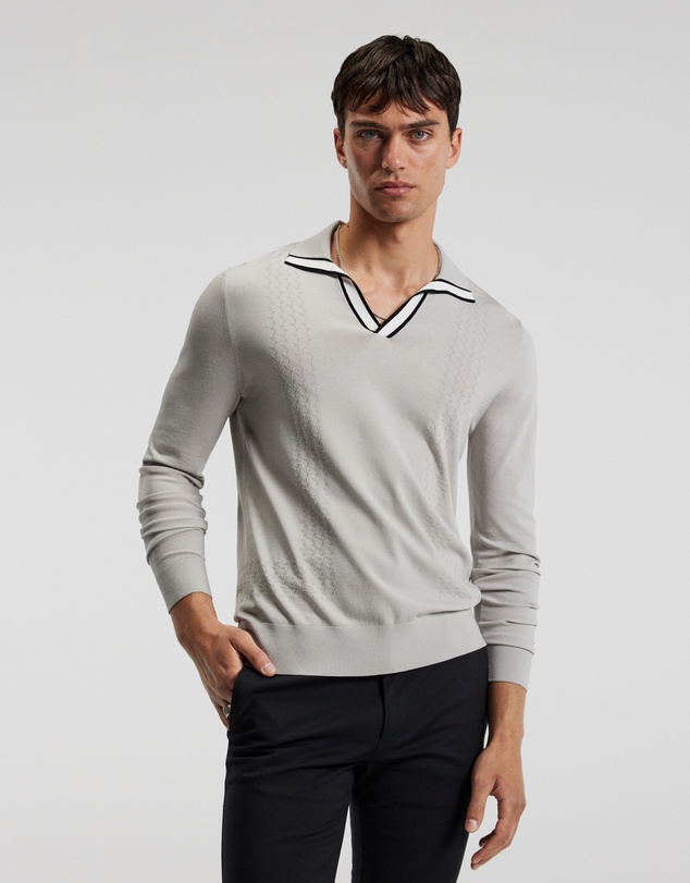 Calibre - Open Neck Long Sleeve Polo Silver