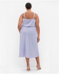 City Chic - Plus size Miranda Satin Midi Skirt - lilac