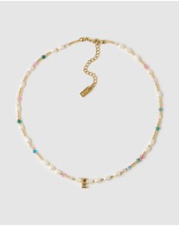 Arms Of Eve - Beaded Gemstone and Pearl Initial Necklace