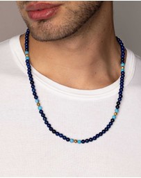 Nialaya Jewellery - Beaded Necklace with Blue Lapis, Turquoise, and Gold