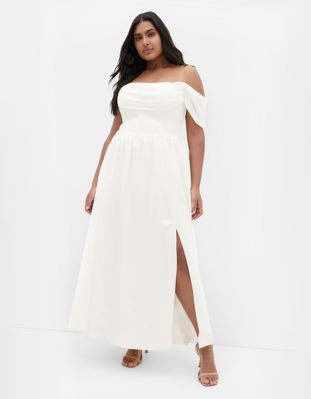 City Chic - Plus size Angel Love Off Shoulder Maxi Dress - ivory