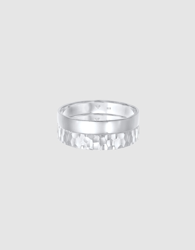 Kuzzoi - ICONIC EXCLUSIVE - Hammered Band Ring Set in 925 Sterling Silver
