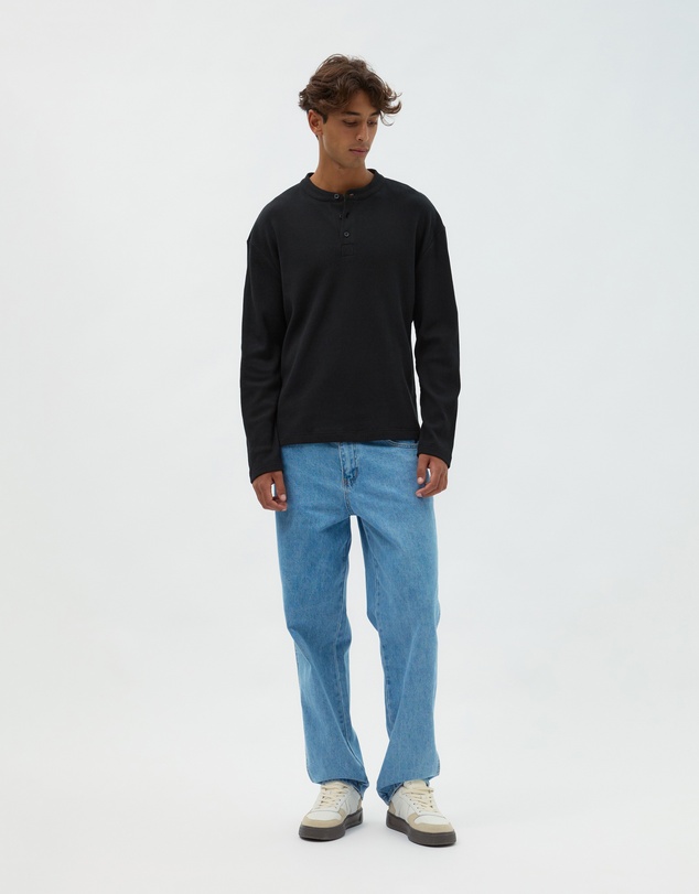 AERE - Textured Cotton Henley Tee