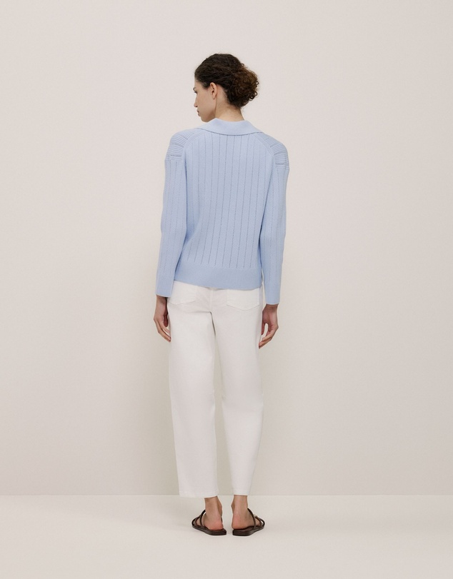 Trenery - Cotton Cashmere Fine Cable Polo in Blue Marble