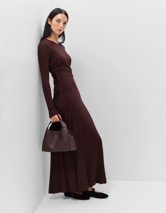 UNISON - Ruched Mesh Long Sleeve Dress