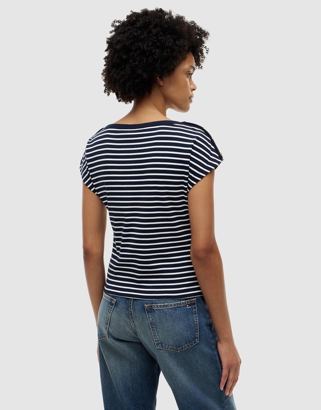 Tommy Hilfiger - Gold Button Cap Sleeve Boat Neck Tee