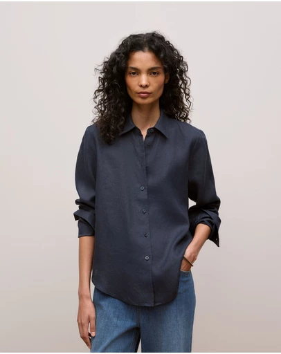 Trenery - Linen Classic Shirt in Night Sky
