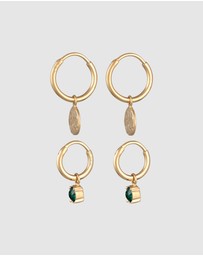 Elli Jewelry - Earrings Creoles Platelet Pendant Set with Crystal Green in 925 Sterling Silver