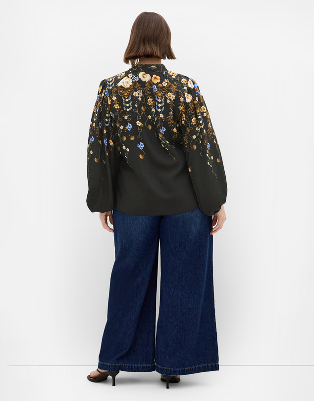 City Chic - Plus size Cassie Border Print Shirt - black