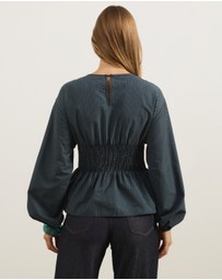 Atmos&Here - Nerissa Check Smocked Long Sleeve Top