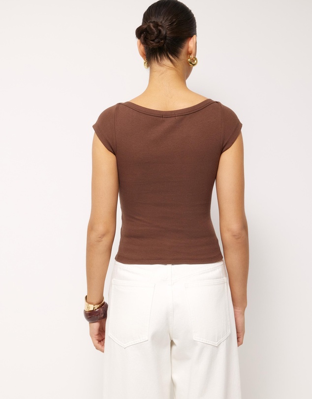 AERE - Boat Neck Cap Sleeve T-Shirt