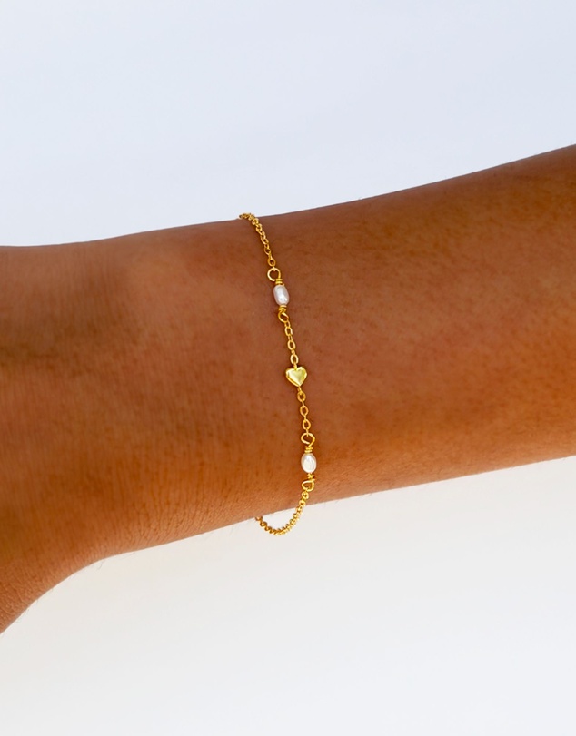SAINT VALENTINE - Heart & Pearl Bracelet - Gold