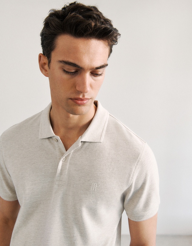 Trenery - Pique Marle Monogram Polo in Stone