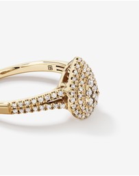 Michael Hill - 0.30 Carat TW Pear Shaped Cluster Diamond Halo Engagement  Ring in 10kt Yellow Gold
