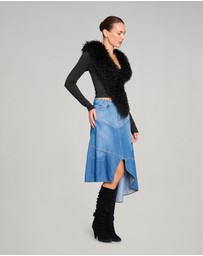 Love and Nostalgia - Little Wildflower Denim Midi Skirt